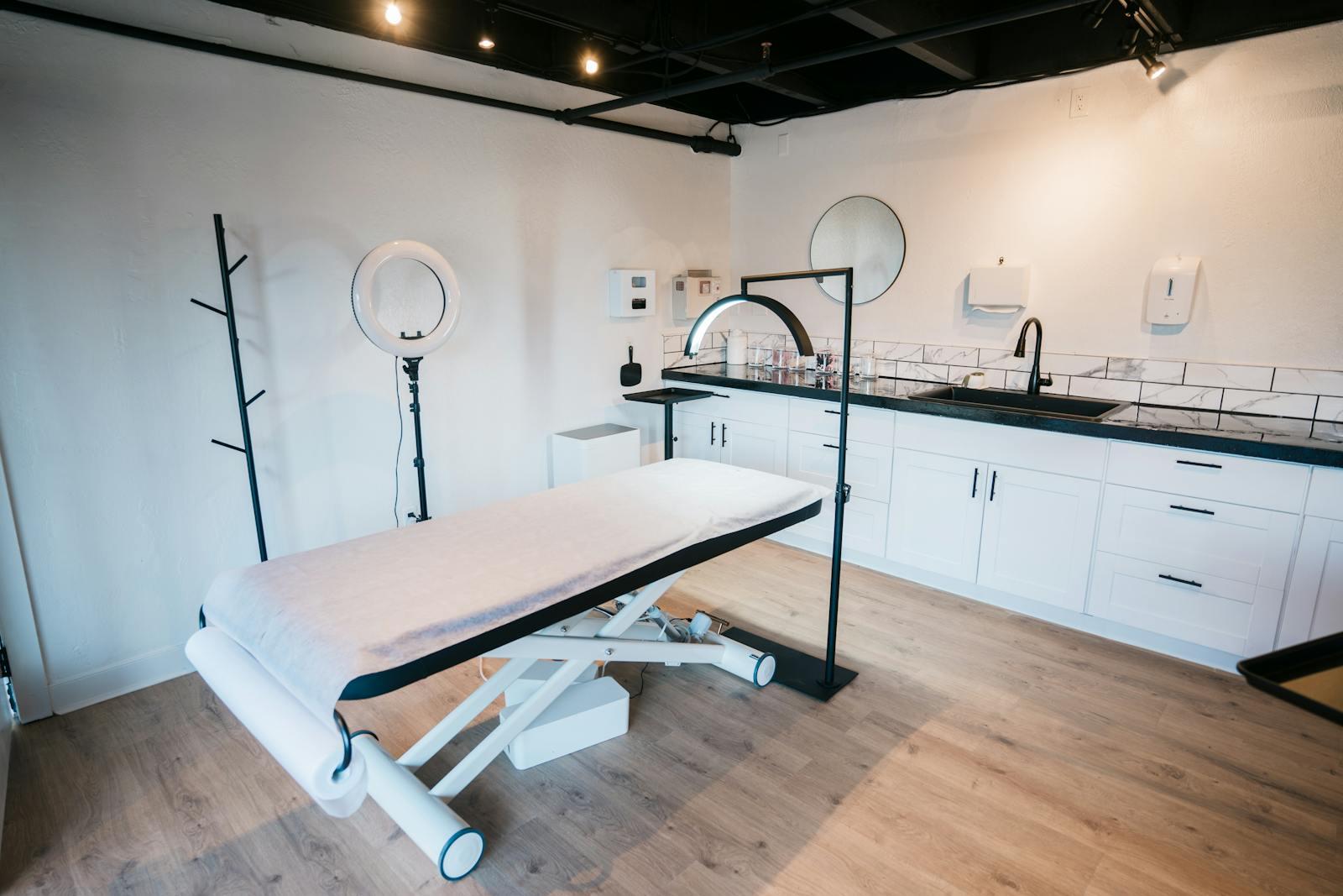 Client in luxury med spa consultation setting